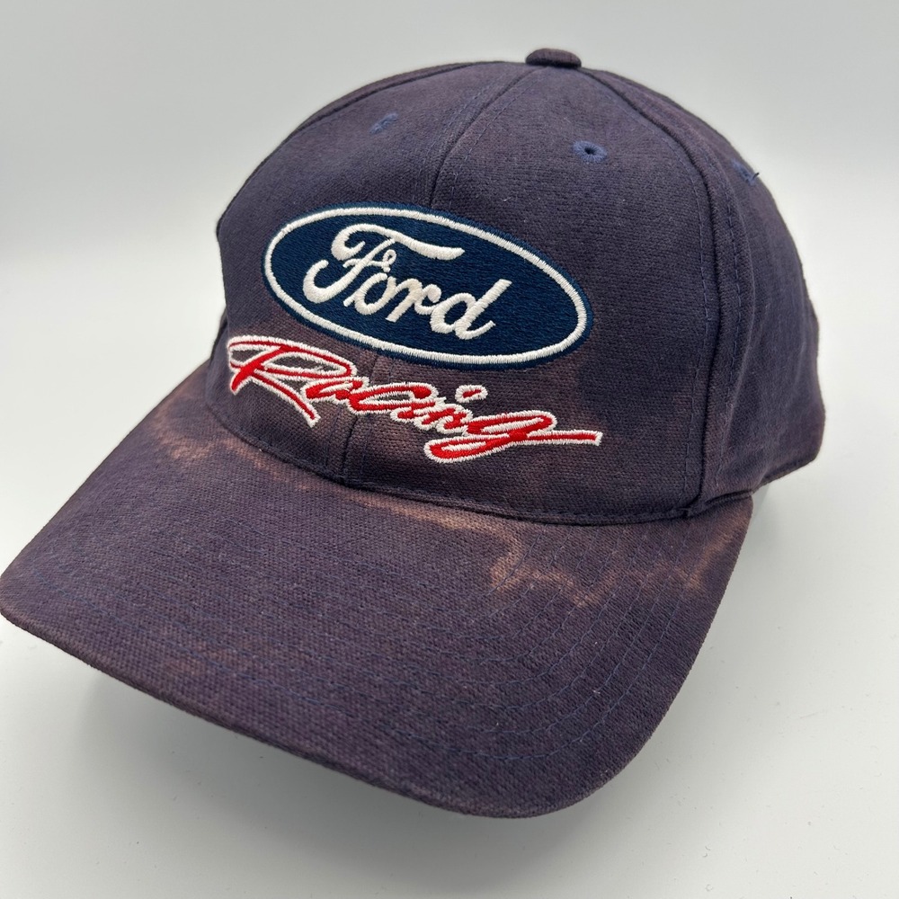 Ford Racing Hat Snapback Men Small Navy Blue Distressed Workwear Vintage